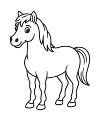 Obraz premium Horse coloring page for kids, black line art vector illustration on white background
