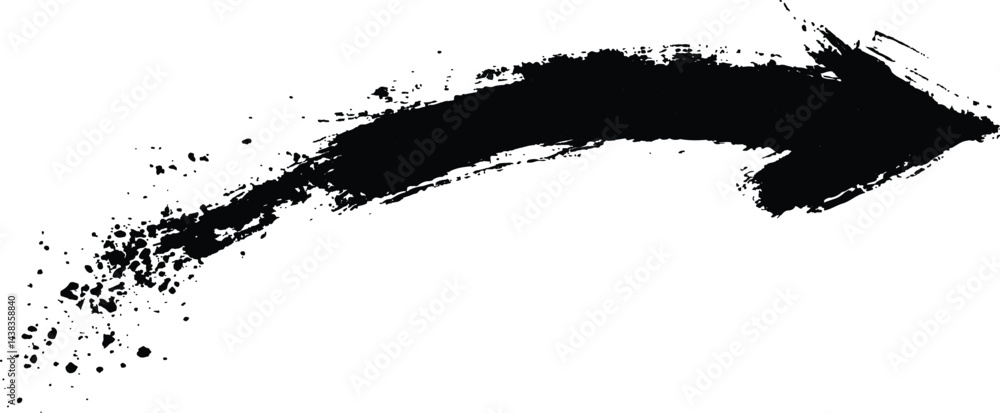 Aufkleber a bold black arrow created with brush strokes transparent white background. black arrow marker isola