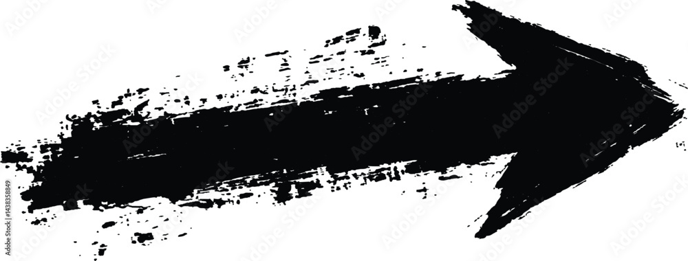 Poster A bold black arrow created with brush strokes 
transparent white background. Black arrow marker isolated with a hand-drawn effect on a white background. Arrow marker isolated mark hand draw
