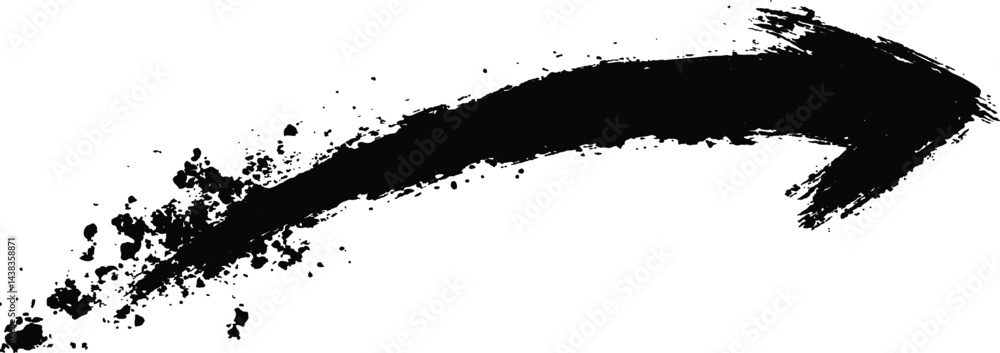 Poster A bold black arrow created with brush strokes 
transparent white background. Black arrow marker isolated with a hand-drawn effect on a white background. Arrow marker isolated mark hand draw
