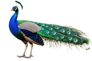 Stunning Male Peacock Displaying Vibrant Feathers in Natural Habitat on transparent background