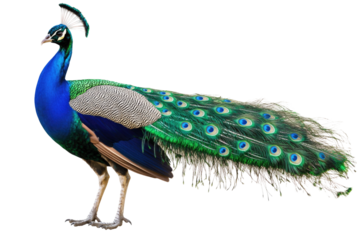 Stunning Male Peacock Displaying Vibrant Feathers in Natural Habitat on transparent background