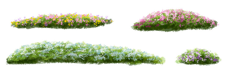 set of grass, Vector of Sakura tree or blooming  side view isolated on white background ,watercolor tree elevation for landscape concept,environment scene,eco design,blossom garden for spring