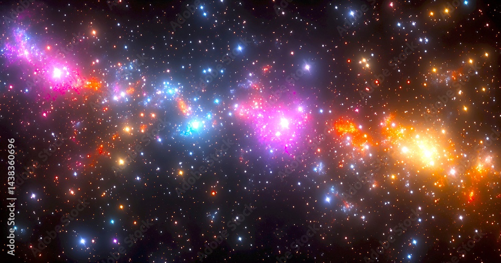 Poster stunning cosmic view of a vibrant galaxy with colorful stars and nebulae shining in the darkness : g