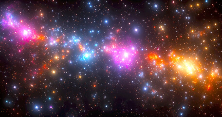 Obraz premium Stunning cosmic view of a vibrant galaxy with colorful stars and nebulae shining in the darkness : Generative AI