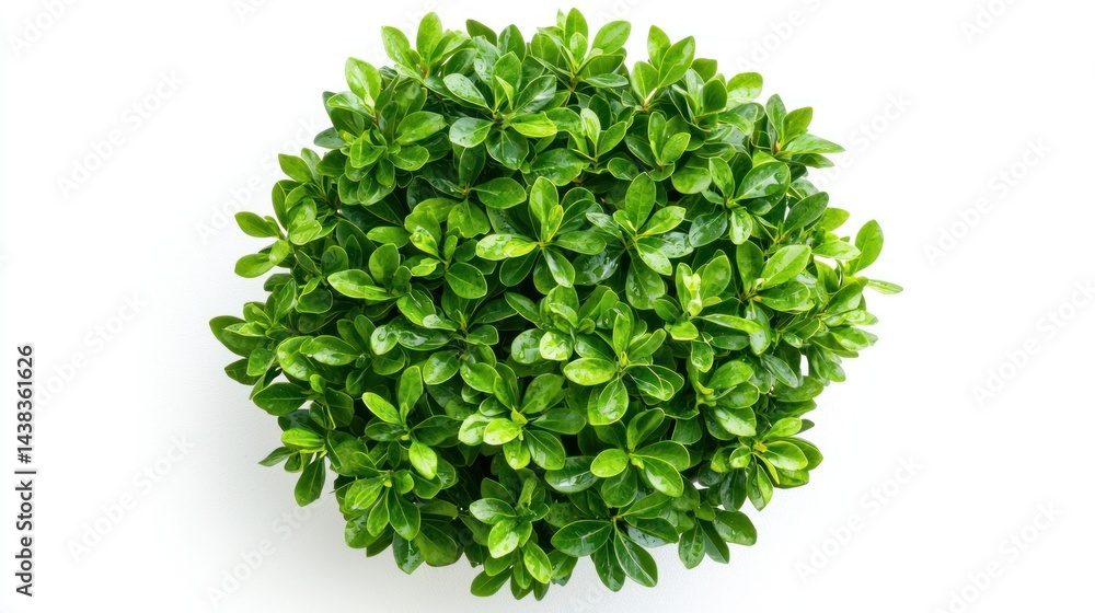 Poster cluster of glossy garden bushes with leaves arranged in a circular pattern on a white background.