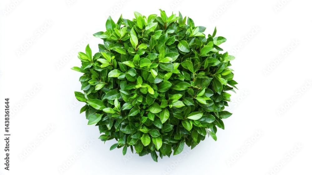 Poster cluster of glossy garden bushes with leaves arranged in a circular pattern on a white background.