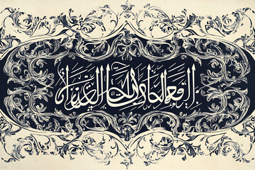 Ornate Arabic calligraphy design featuring intricate floral patterns on a textured background