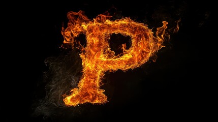 Fototapeta premium Fiery letter P against black background; abstract design (1)