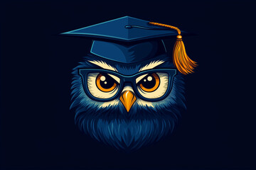 Owl Mascot with Glasses and Graduation Cap for Education and School Branding on Dark Blue Background