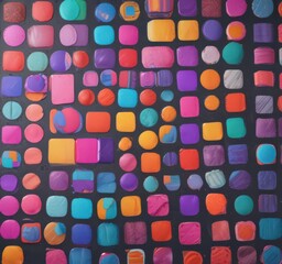 Vibrant round & square stickers, diverse textures & colors , rough, smooth