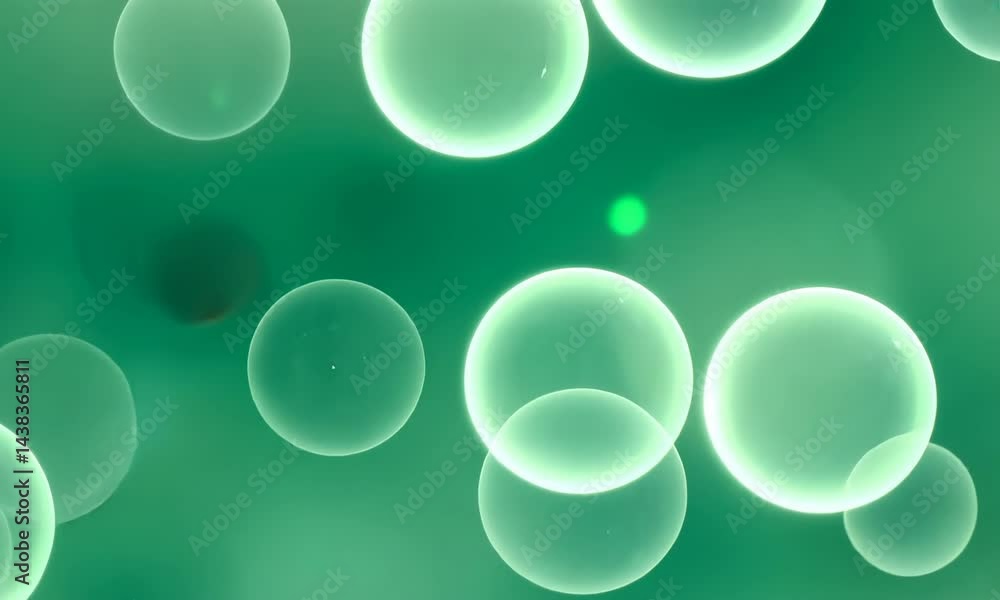 Poster green bokeh lights bubbles moving from bottom to top. abstract background