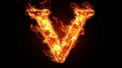 Fiery letter V against black background; design element