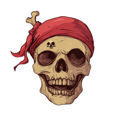 Fototapeta premium Detailed Illustration of a Pirate Skull with a Red Bandana and Crossbones on a Black Background for Halloween and Adventure Themes