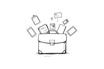 Briefcase line art and black color line art