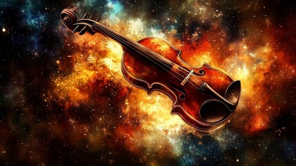 Fototapeta premium Violin in Cosmic Nebula