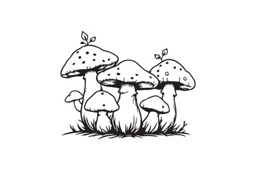 Mushroom with leaves line art