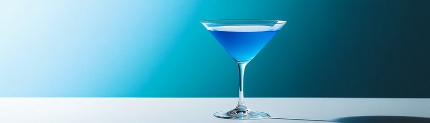 A refreshing blue cocktail in a elegant glass with the gradient background