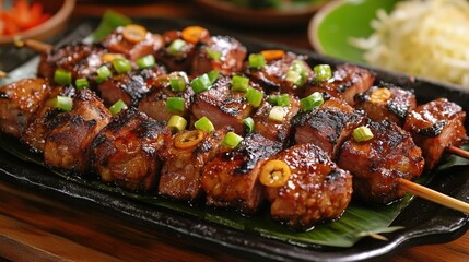 Delicious grilled skewers of pork