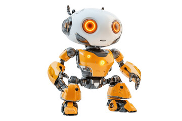 Cute robot with orange details isolated on transparent background
