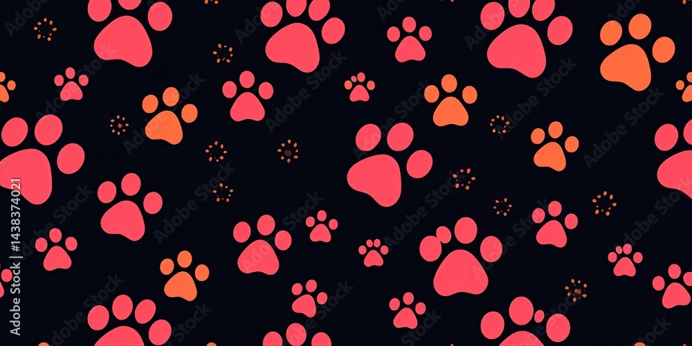 Poster elegant seamless vector pattern featuring paw prints in a line and dot design, offering ample empty 