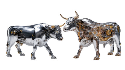 Obraz premium Metallic bulls with visible gears isolated on transparent background