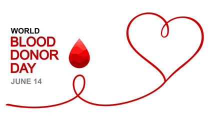 World Blood Donor day on June 14th. Donate blood concept with line tape in heart form and blood drop. Blood donation vector illustration