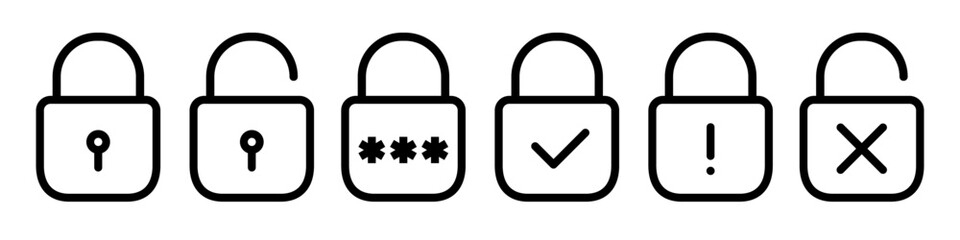 Safety line icon set, security sign, password ui/ux