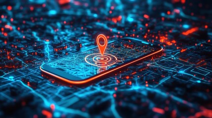 A digital concept of a 3D map overlay showing navigation routes, points of interest, and real-time data on a mobile device