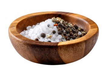 Wooden bowl with salt and pepper isolated on transparent background