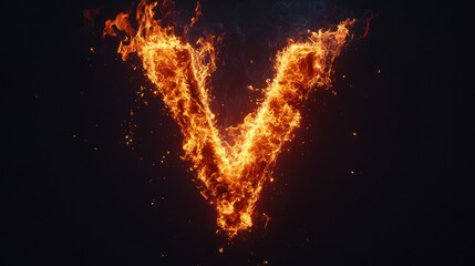 Fiery letter V against dark background, abstract design