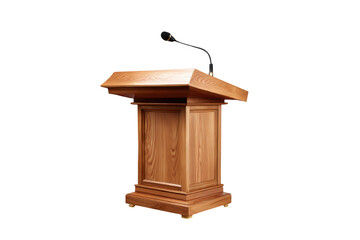 Wooden podium with microphone isolated on transparent background