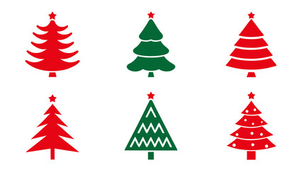  set of  red and green christmas tree icon on tranparent background