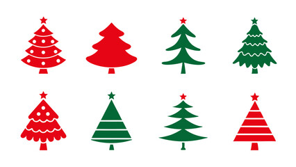  set of  red and green christmas tree icon on tranparent background