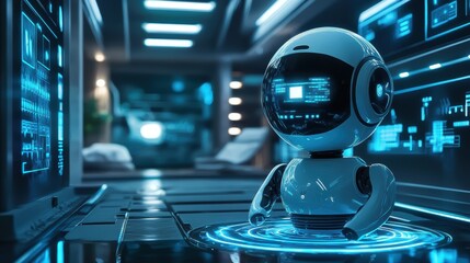 A futuristic concept of a digital assistant controlling home appliances, lighting, and security via a voice command system