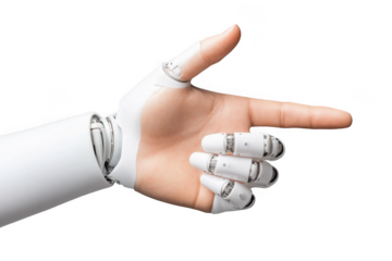 Robotic hand pointing isolated on transparent background