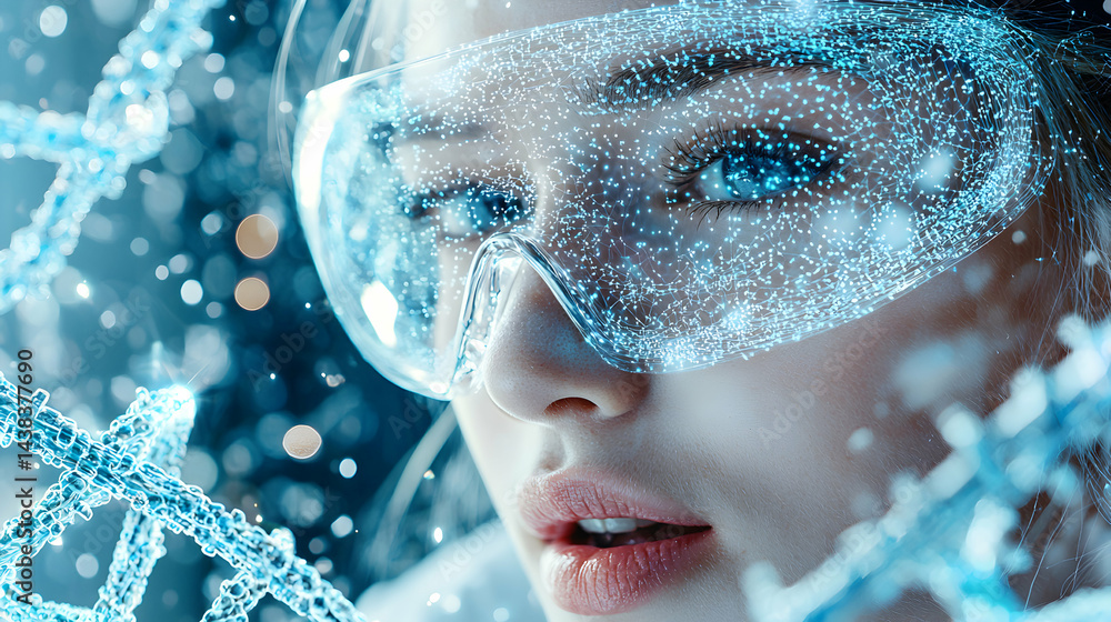 Aufkleber a scientist examines data wearing futuristic goggles. suggesting innovation and exploration in the f