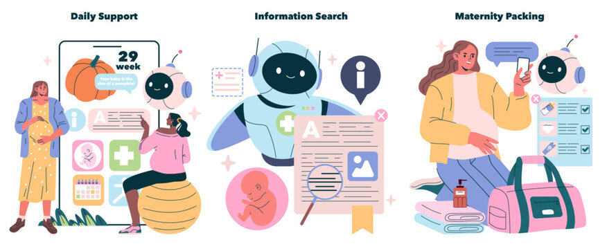 AI Pregnancy Counselor. Flat Vector Illustration