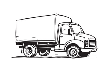 Delivery truck line art and black color