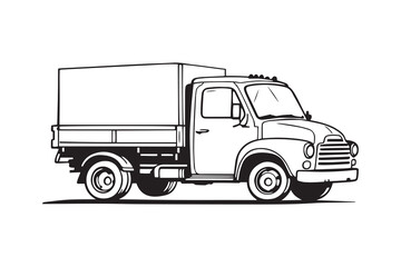 Delivery truck line art and black color
