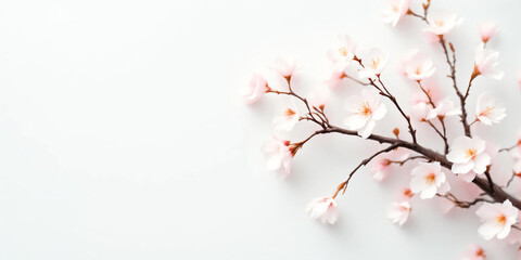 Obraz premium Cherry Blossom Branches: Delicate pink or white blossoms on slender, dark brown branches arranged against a clean, light-colored background. 