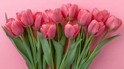 Obraz premium Beautiful pink tulips on a vibrant pink background.