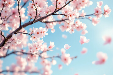 Cherry Blossom Branches: Delicate pink or white blossoms on slender, dark brown branches arranged against a clean, light-colored background.	