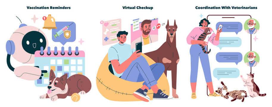 AI Vet Consultant. Flat Vector Illustration