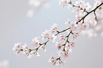 Obraz premium Cherry Blossom Branches: Delicate pink or white blossoms on slender, dark brown branches arranged against a clean, light-colored background. 