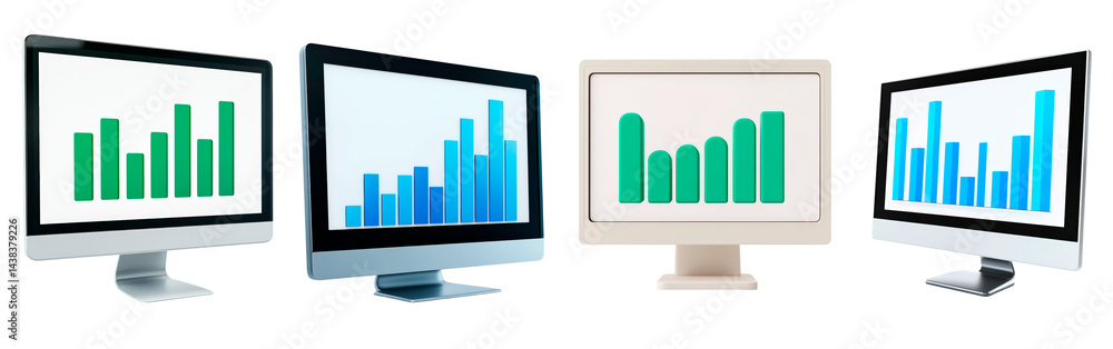 Leinwandbilder computer screen displaying bar graph, illustrating data analysis and presentation isolated on transp