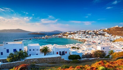 Naklejka premium beautiful view of mykonos town cyclades islands greece