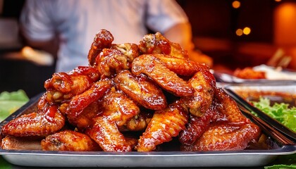 chengdu sichuan china fried chicken wings with sauce chicken wings hot wings or just wings is popular street snack chinese street food street barbecue asian food asian cuisine