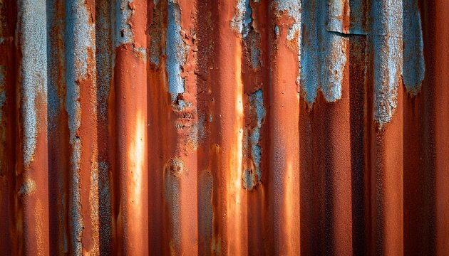 rusted galvanized iron texture closeup of flaw old zinc sheet partition with rusted texture in vertical coloumn