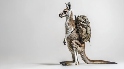 Fototapeta premium Kangaroo backpack travel studio shot